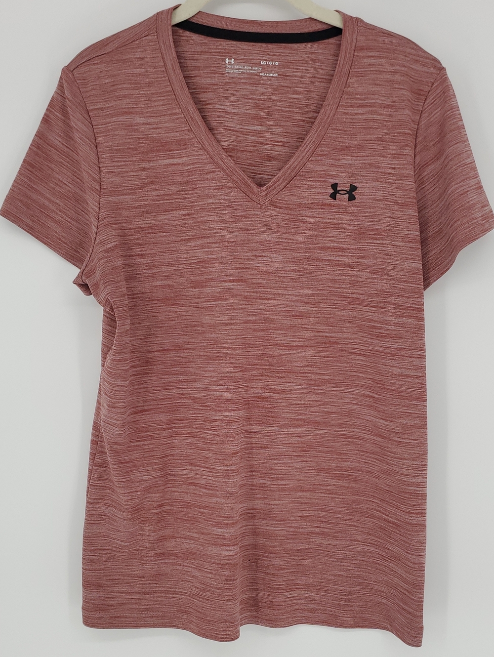Under Armour Women's V-Neck Short Sleeve Tee - Rose Heather with Black Logo